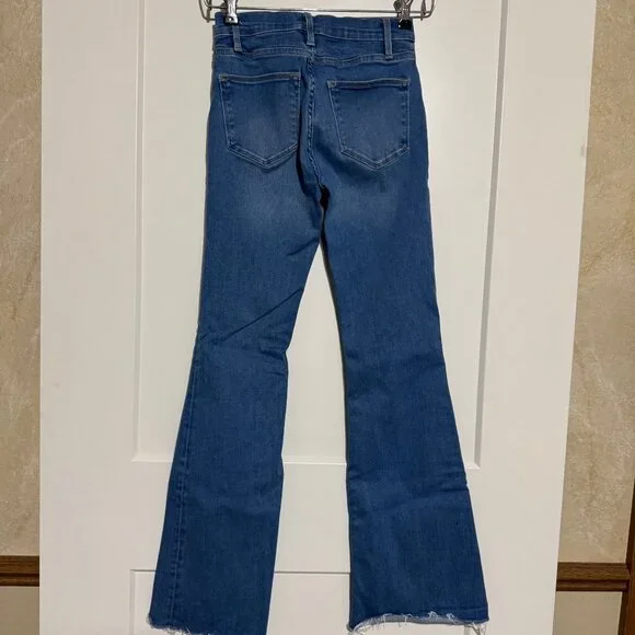 Frame Denim Le High Flare Jeans Light Wash Distressed Hem Size 24 - Picture 2 of 11